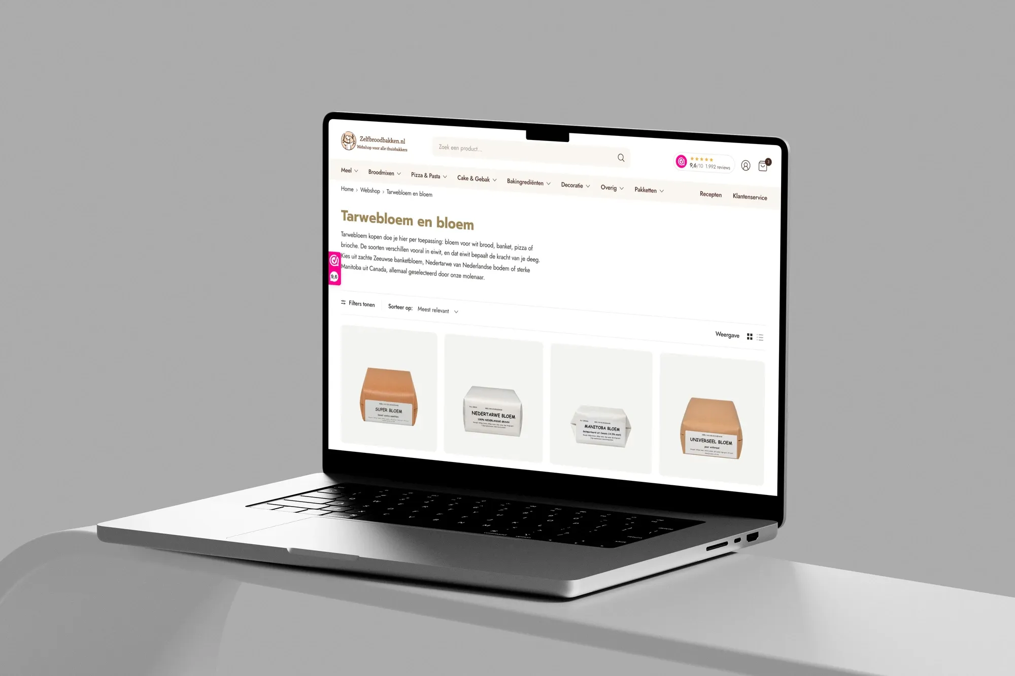 Laptop met de collectiepagina Tarwebloem en bloem van de webshop Zelf Brood Bakken